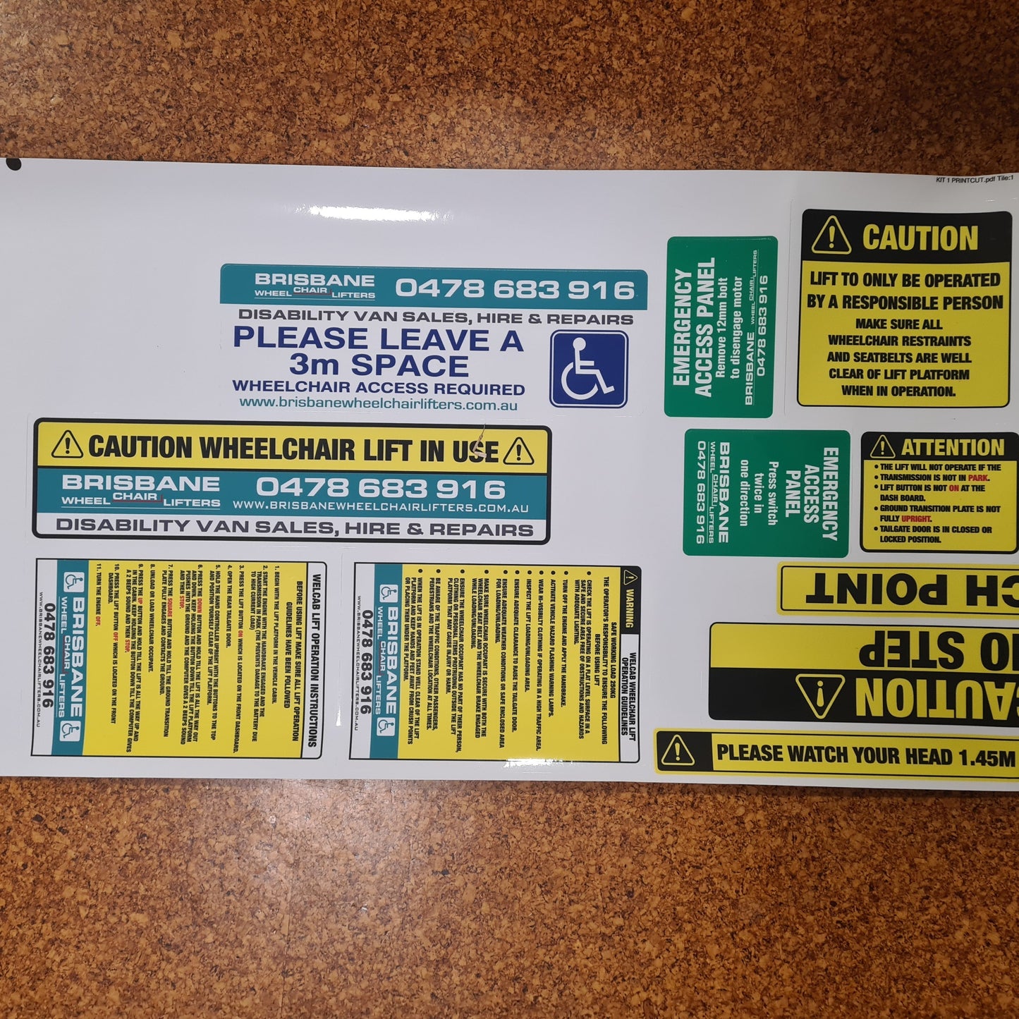 Toyota Hiace Welcab Safety Stickers